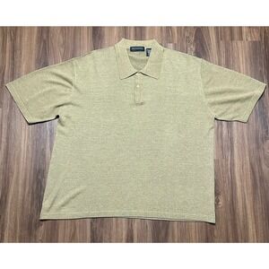 Jhane Barnes Silk Blend Short Sleeve Knit Polo Shirt Tan/Brown Men's Sz XL